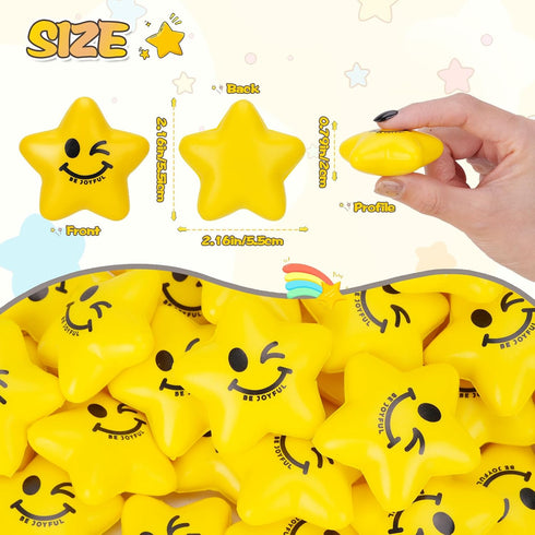 108PCS 2.16 Inch SHQDD Stress Balls, Stress Balls for Kids & Adults - Mini Star Stress Balls Squeeze Toys, Cute Smiley