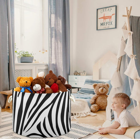 visesunny Collapsible Large Capacity Basket - Animal Zebra Stripe Clothes Toy Storage Hamper with Durable Cotton Handles