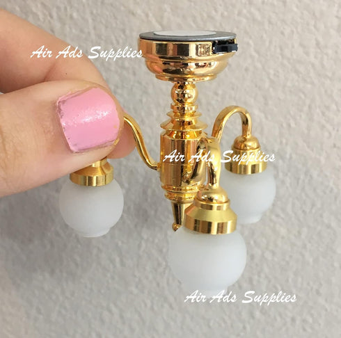 AA Dollhouse 1:12 3.5CM Scale Dollhouse Miniature Bedroom Living Room Chandelier LED Light Ceiling Light; High