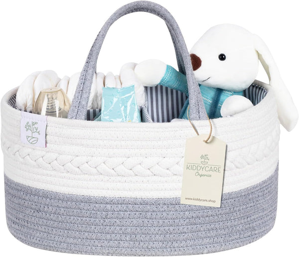 KiddyCare Diaper Caddy Organizer for Baby Nursery, X-Large Basket with Handle and Lid for Changing Table