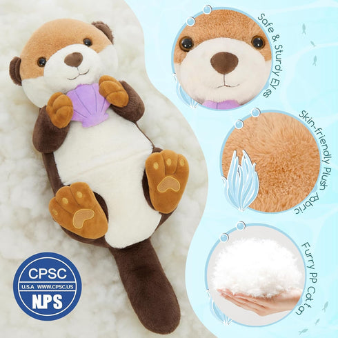 MorisMos 23.6'' Sea Otter Stuffed Animal with Babies, Big Mommy Otter Plush Toys & Seashell for Kids 3-5