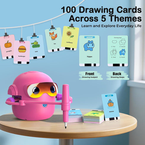 NAUQUOHZ 100 3 4 5 6 7 8 Drawing Robot for Kids with Cards, Montessori Painting Learning Toys for Year Old Boys