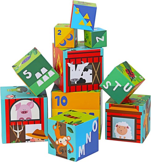 Animal Sorting and Stacking Blocks - Educational ABC & Numbers Toy for Babies and Toddlers, Montessori Learning Tower