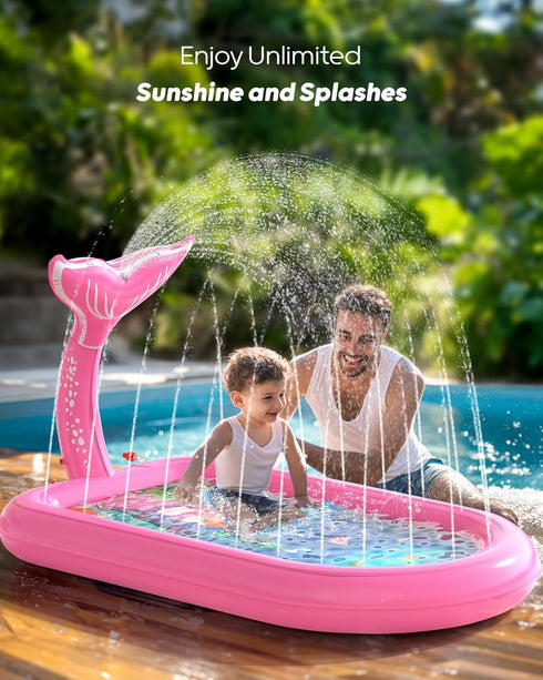 1-3, 1 QPAU Splash Pads for Toddlers Pink Mermaid Toy Splash Pad for Kids, Outdoor Play Mat for Babies, Inflatable Pool