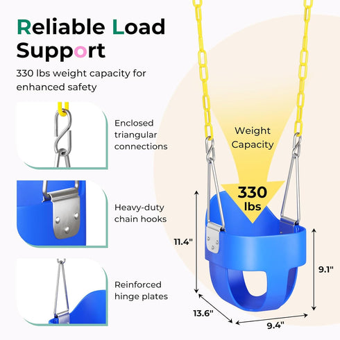 Swingset DECORLIFE Toddler Swing Seat, Outdoor Baby Swing with Coated Chains, Heavy Duty High Back Full Bucket Swing