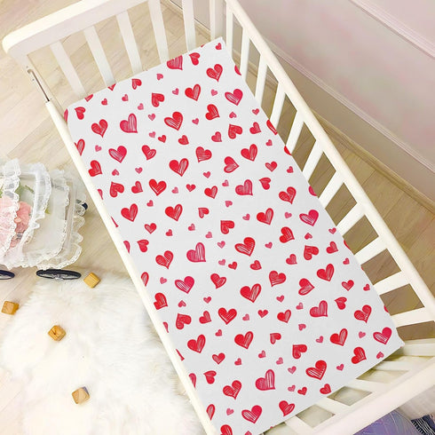 Sinestour Red Heart Love Baby Crib Sheet Soft and Breathable Crib Mattress Protector for Standard Crib Mattress Topper