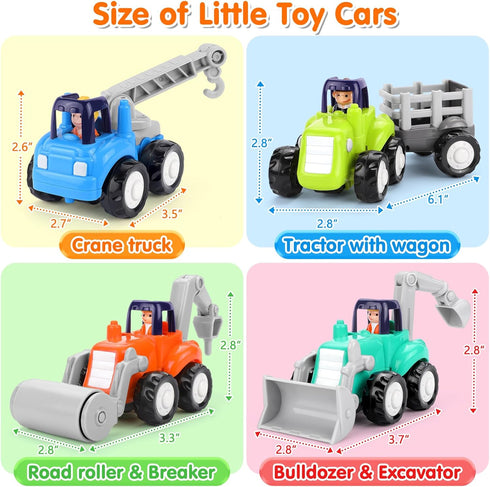 ORWINE 18 4PCS Inertia Trucks Toy Cars, Early Educational Baby Boy Toys Months, Push and Go Cars Gifts for Boys