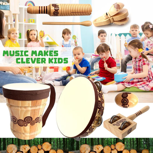 Wooden Musical Instruments Set for Kids - 7 Types Percussion Set, Toddler Musical Toys for Rhythm Education