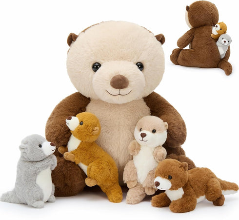 5pcs 14.5" Mommy MaoGoLan Otter Stuffed Animal - Sea Otter Plush with Babies Inside, Soft Cute Stuffed Otter Plushies