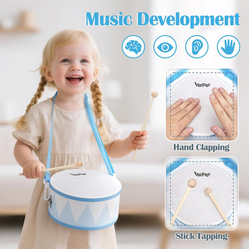 Set 2 3 2-4, 3-5 Vanplay Drum for Toddler - Toys for Year Old Boy Girls Birthday Gifts - Wooden Musical Instruments
