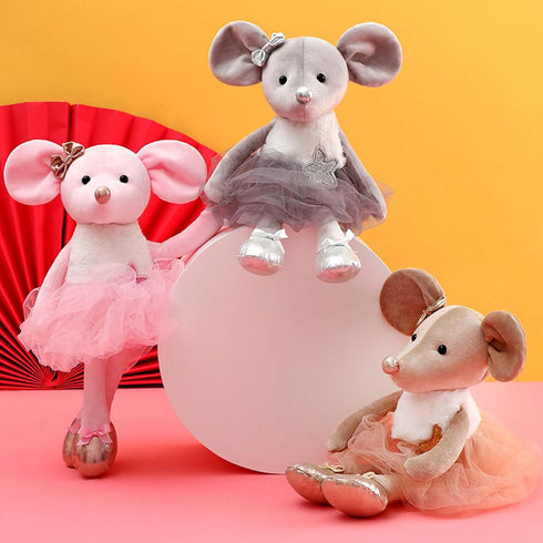 Plush Mouse Stuffed Animal Ballerina Doll, 15.5 Inches Ballet Dance Recital Gift for Girls (Gray)