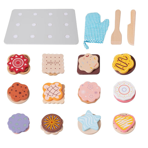 28pcs Playset, Set Wooden Cookie Maker Toy Kitchen Accessories, Kids Play Kitchen Cutting and Baking Food Toys Cookies
