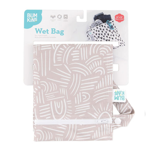 Bumkins Waterproof Wet Bag for Baby, Travel, Swim Suit, Cloth Diapers, Zipper Reusable Bag, Boho Beige
