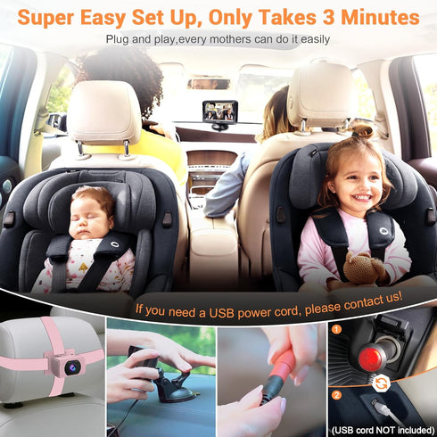 Rohent 1080P 360 150 0-5, Car Baby Monitor for Baby Girls - HD, Adjustable, Night Vision, Wide-Angle Lens, Easy