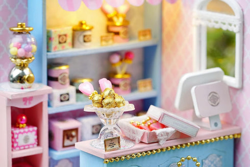 (QT045) CUTEROOM DIY Doll House Miniature Furniture Wooden House Kit with Dust Cover & LED Light and Accessories - New