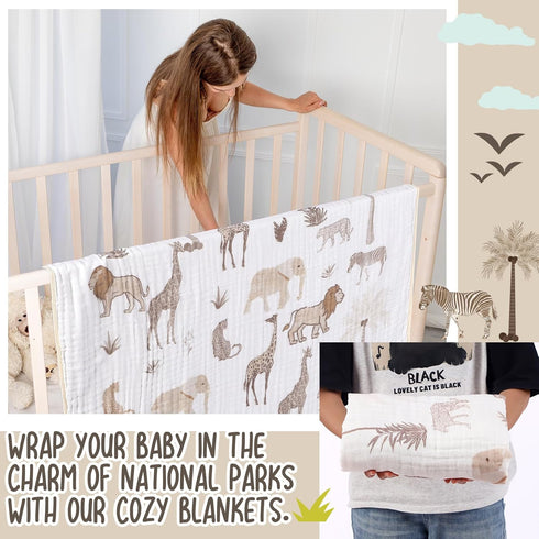 47 47 Inch SmoothNovelty Safari Animal Muslin Blanket x Warm Soft Cotton Muslin Swaddle Blanket Nursery Swaddling Wrap
