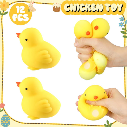 12 Meooeck Pcs Chicken Stress Balls for Adult Mini Chick Fun Squeeze Fidget Animal Balls Cute Chicken for Birthday