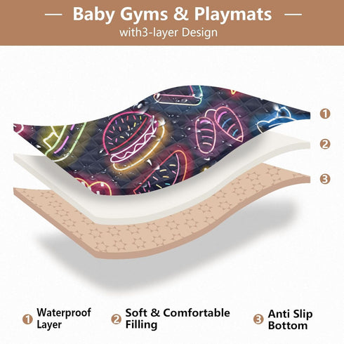 KUEJOP 50x50 inch Tummy Cute Neon Food Baby Play Mat for Floor, Playpen Mat,Thicken Soft Non-Slip Time Mat for Toddlers