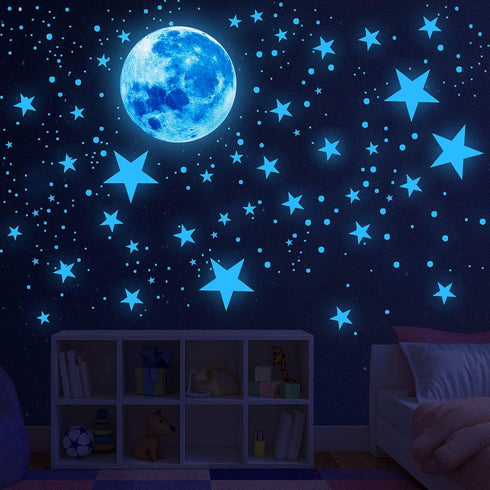 Glow in The Dark Stars, 1088 Pcs Ceiling Stars and Moon Wall Decals, Perfect for Kids Room Nursery Bedroom Decor