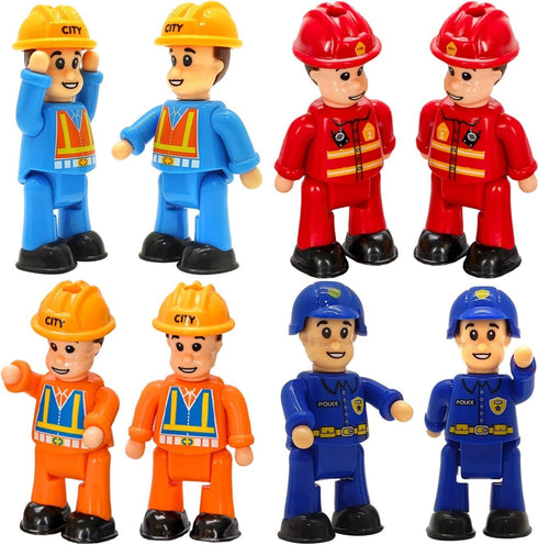 FUNERICA 8-Set Bendable Play People Figures for Kids - Firefighters, Police Officers,