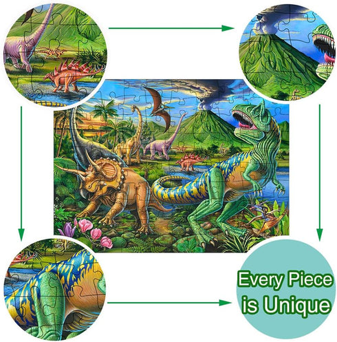100 Piece Dinosaur Jigsaw Puzzle for Kids Ages 4-8, Educational Learning Toys for Boys & Girls - Unique Pieces