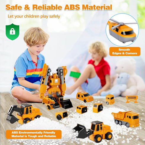 Lawfig 7 1 Set, 3-8 Magnetic Transform Engineering Car Assembled Toys, Construction Vehicles with Storage Box, in Robot