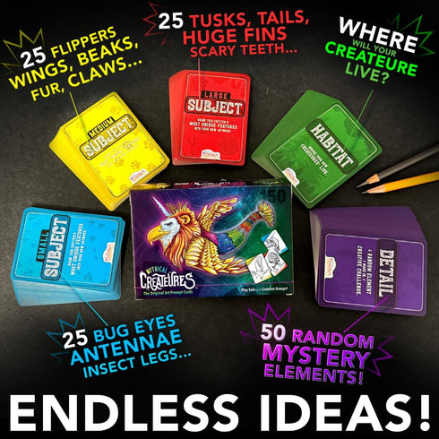Mythical Creatures Drawing Art Prompts for Kids to Sketch Funny Animals Together! 150 Prompt Cards for Creative Games,
