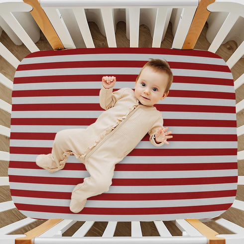 Pigsaly 27x39 Inch Crib Sheets Dark Red Grey Vertical Stripes Baby Sheet for Standard Crib Mattress Boys Girls Toddler