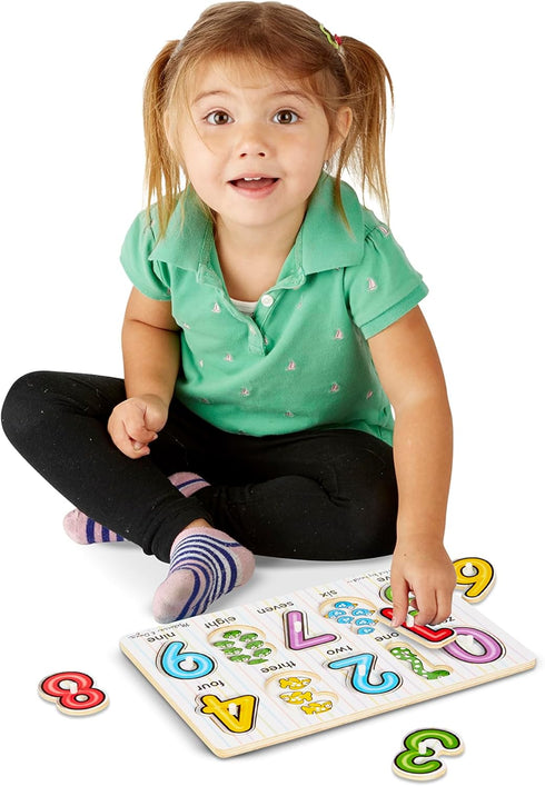 Melissa & Doug Wooden Peg Puzzle - Lift & See Numbers, 10 Pieces, FSC Certified