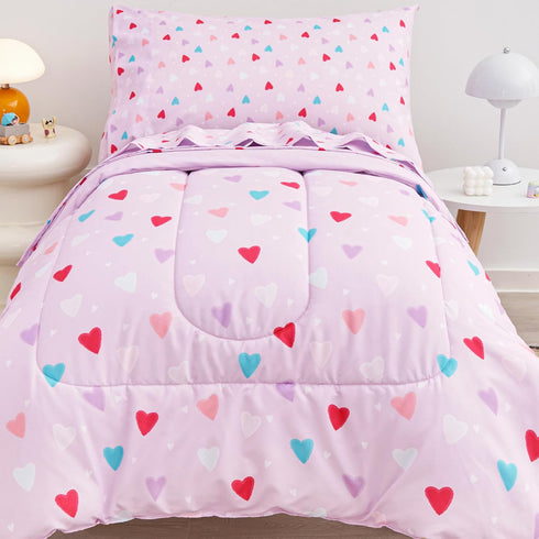 Viviland Purple Heart Toddler Comforter Sets, Cute Girls Toddler Bedding Set, Soft