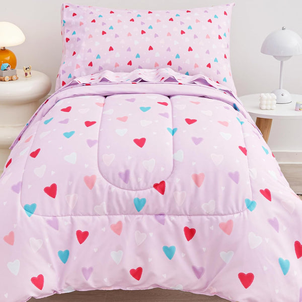 Viviland Purple Heart Toddler Comforter Sets, Cute Girls Toddler Bedding Set, Soft