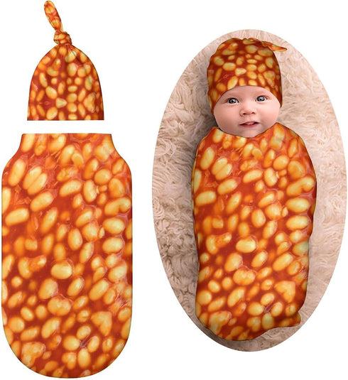 Qiohoey 3D Funny Realistic Food Baked Beans Saltine Cracker Newborn Baby Swaddle Blanket