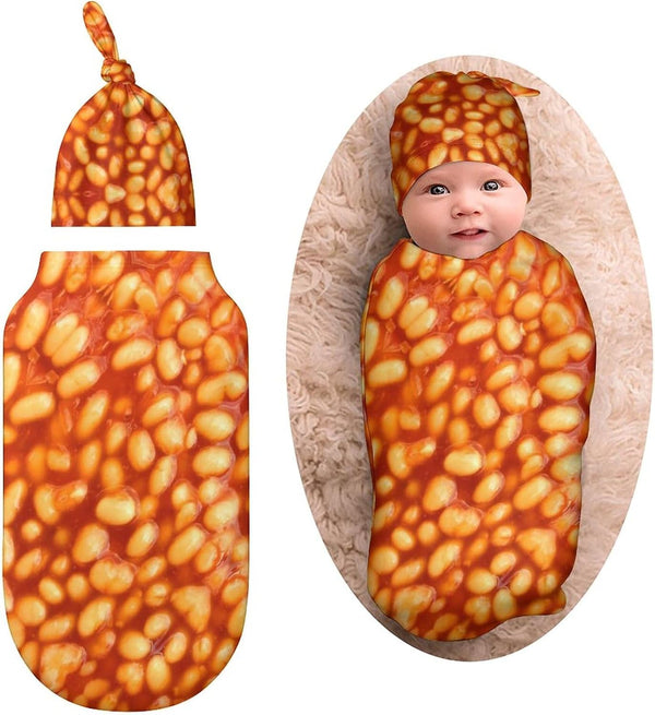 Qiohoey 3D Funny Realistic Food Baked Beans Saltine Cracker Newborn Baby Swaddle Blanket