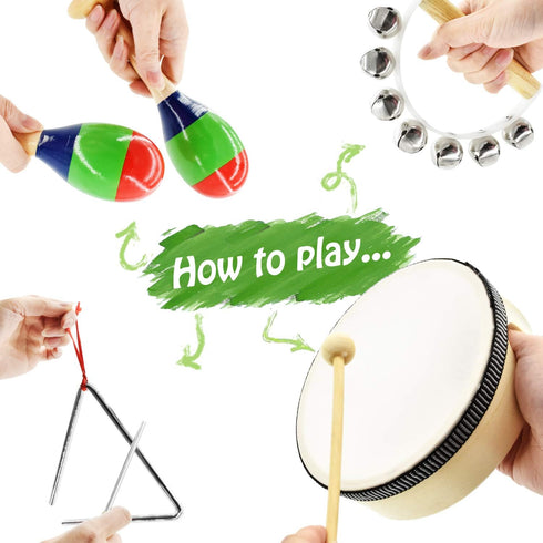 MUSICUBE 7 Pcs Musical Instrument Toys Set, Wooden Percussion Instruments for Toddler Birthday Gift
