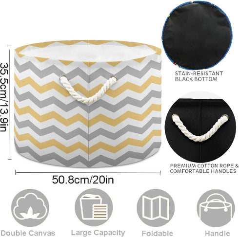 visesunny Grey and Yellow Plaid Chevron Collapsible Large Capacity Basket Storage Bin with Durable Cotton Handles, Home Organizer Solution for Office, Bedroom, Closet, Toys, Laundry by visesunny