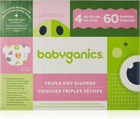 Babyganics Size 4 Diapers, 60 ct, Ultra Absorbent Diapers