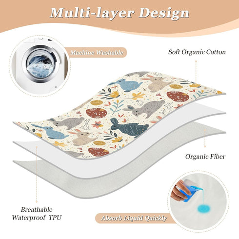 siphylline 52" 34" Retro Easter Bunnies Extra Large Resuable Baby Bed Pad Highly Absorbent Diaper Changing Pad