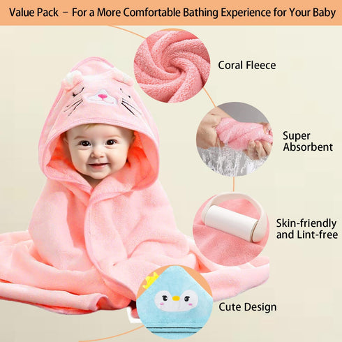 GINUMWA 12 Set, 32x32 Inch 3 9 PCS Hooded Baby Towel Absorbent Baby Bath Towels, PCS Soft Hooded Towels & PCS