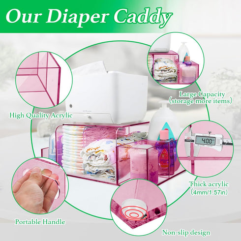 4 NANYEZH Acrylic Diaper Caddy, Baby Wipes Organizer for Changing Table, Dresser Top Tabletop Organizer with Detachable