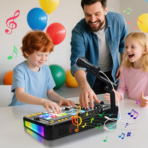 3 4 5 6 Set DJ Mixer for Kids, Toddler DJ Mixing Table with DJ Turntable, Game Mode, Light & Speed Control