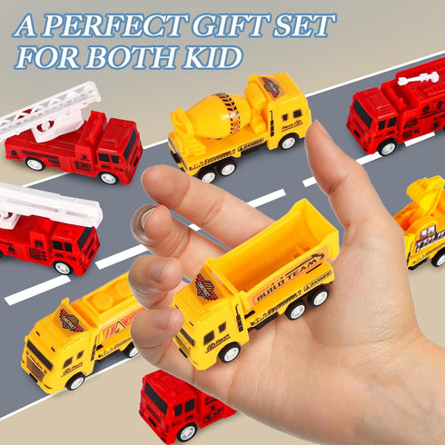 HSMQ 8 Pack Set, Pull Back Cars Vehicle Toys Fire Truck Construction Truck Model for Kids Boys Girls Toddler, Mini Pull