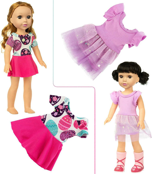 Ecore Fun 10 Sets Doll Clothes Outfits for 15 Inch Girl Dolls, 14.5 Inch Dresses, Pajamas, Hair Clips