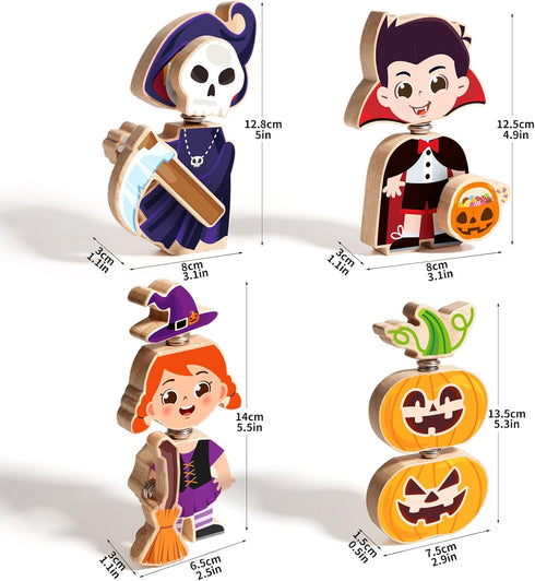 HUZU Halloween Snap Together Dress Up Building Blocks, Witch Vampire Skeleton Pumpkin Characters, STEM Gift for Kids