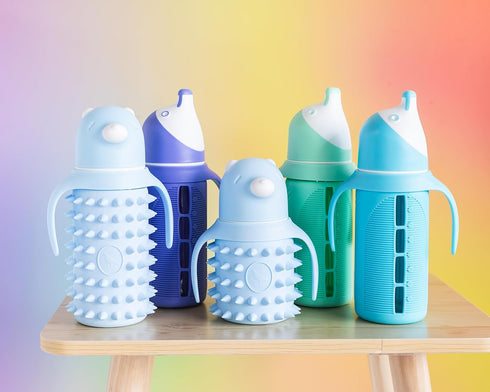 Set 2 8 oz Tabor Place of - Glass Sippy Cup for Toddlers - The Luca | Spill-Proof | Silicone Straw | Mint Green