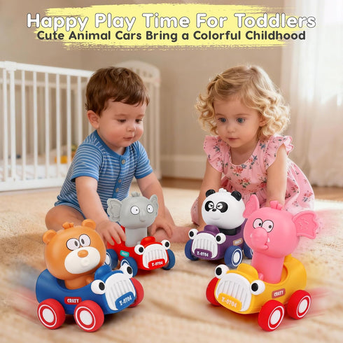 1-3, 6-9-12-18 1 2 1st AugToy Press and Go Toy Cars for Toddlers Animal Racing Cars Infant Baby Toys Months, Cars Toys
