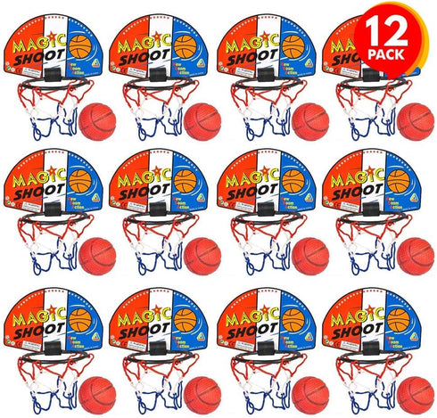 ArtCreativity Mini Basketball Game, 12 Sets with Mini Ball, Back Board Net & Mounting Tape for Kids