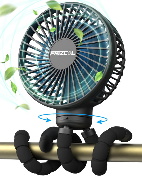 FRIZCOL Stroller Fan for Baby - Portable Rechargeable Fan, Battery Operated for Handheld/Clip On/Car Seat/Camping