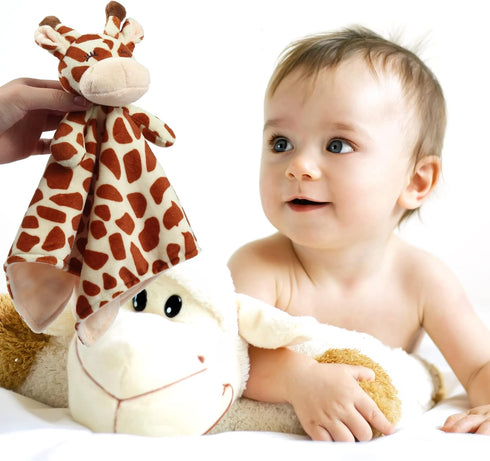 CREVENT Soft Plush Animal Face Security Blankets | Great Gifts for Birthday & Baby Shower (Brown Giraffe)