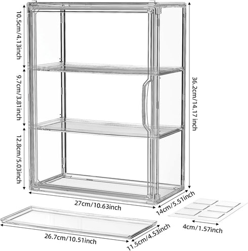 3 2 Pack Tiers Clear Display Case for Figures Collectibles Wall Mounted Hobby Figurine Display Case, Display Box