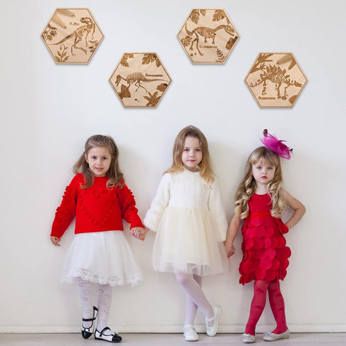 Maitys 4 Pcs Dinosaur Wall Decor for Boys, 5.1'' x 5.9'' Wooden Dino Art for Kids Baby Nursery Playroom Bedroom